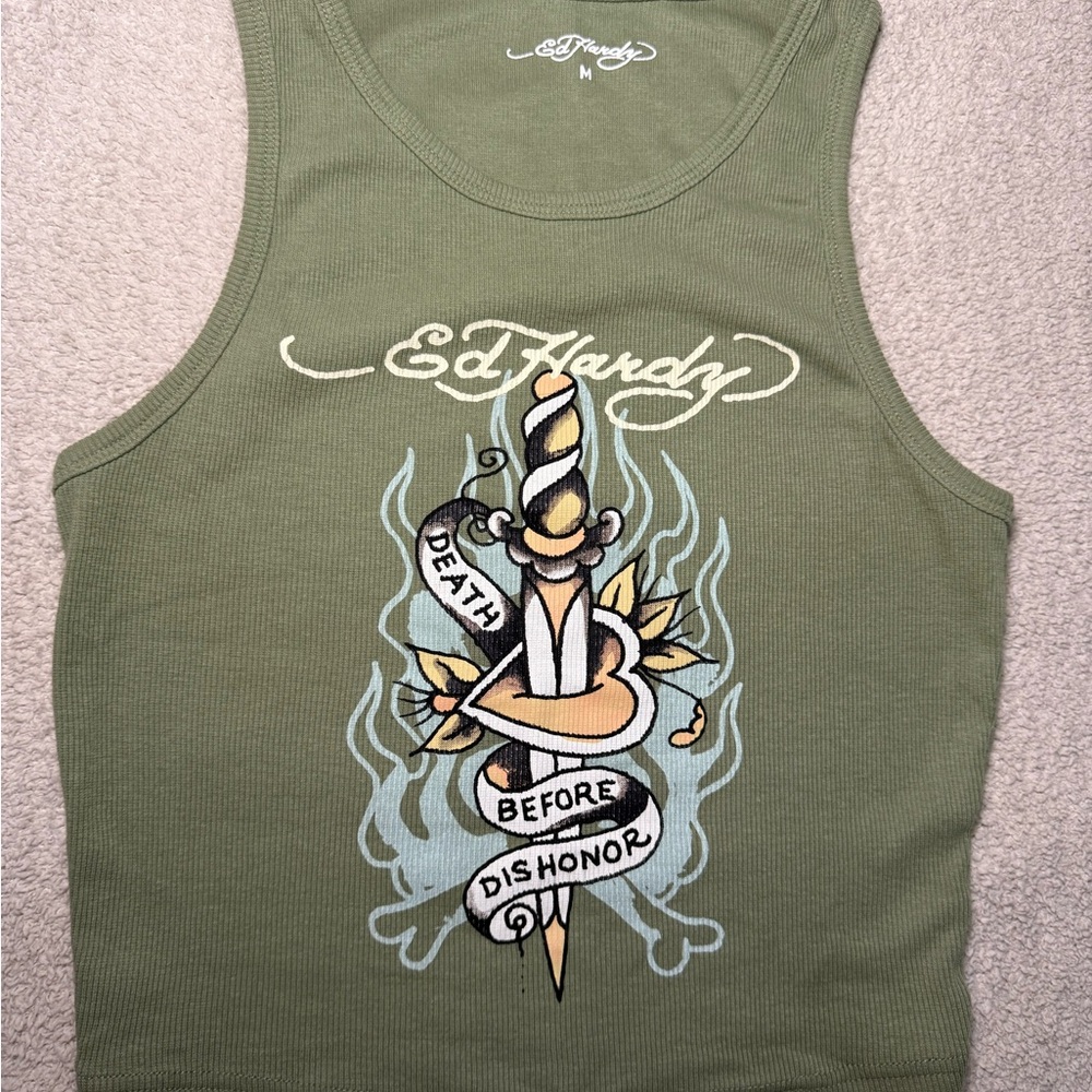 Ed Hardy Olive Tattoo Art Tank Top